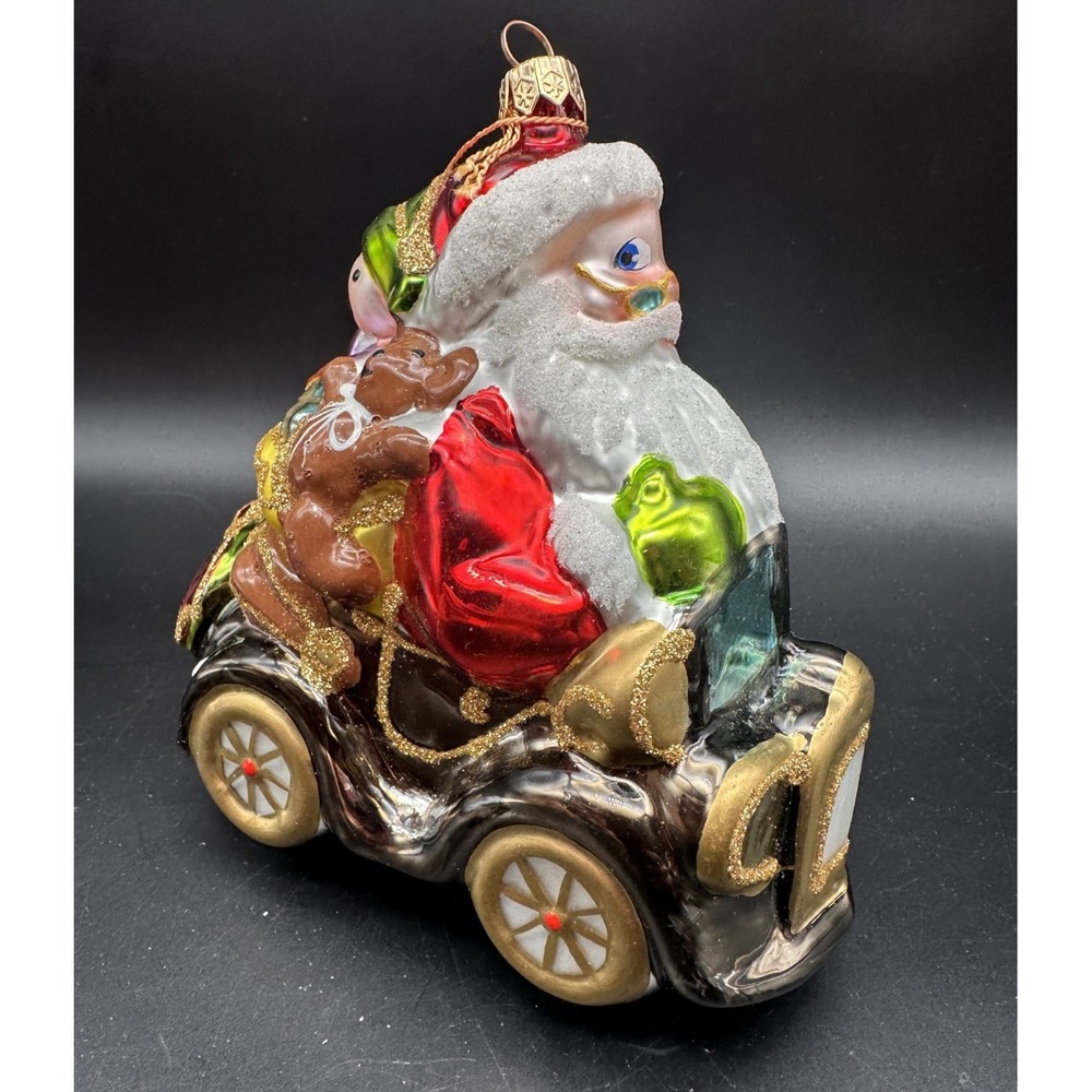 KURT ADLER POLONAISE SANTA ON CAR 5.5" ORNAMENT GP367 SANTA ON YELLOW CAR